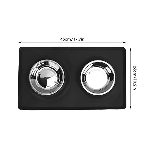 GLOGLOW Nan Dog Bowls with Non Slip Silicone Mat, Stainless Steel Double Bowls Set, Foldable for Small Medium Dogs and Cats Dog Daily Necessities (Black)
