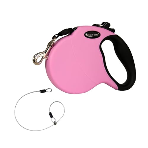 13Ft Chew Proof Retractable Dog Leash Anti-Chewing Wire Ropes Hands-Free Adjustable Safety Lock Durable Nylon Belt for Small Dogs Pink S - color: Pink, size: Small