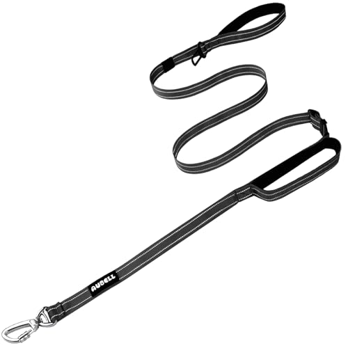 AUBELL Double Handle Tactical Dog Leash Heavy Duty for Small and Medium Large Dogs,Reflective Adjustable Nylon Leash that Pull with Car Seatbelt for Training,4.5-6FT,Black - color: No bungee-Black(4.5-6FT)