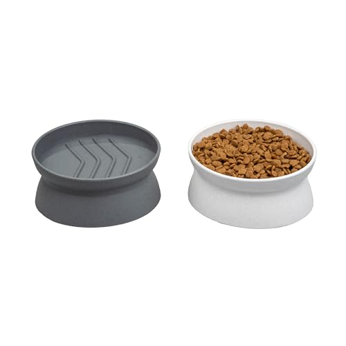Kitty City Elevated Slow Feeder Cat Bowls (Set of 2), Whisker-Friendly Raised Cat Food Dishes with Ridges, Helps Reduce Fast Eating & Digestion Issues, Dishwasher Safe, 6.5 oz – White & Gray - color: Gray/White, size: Small, style: Small - Slow Feed