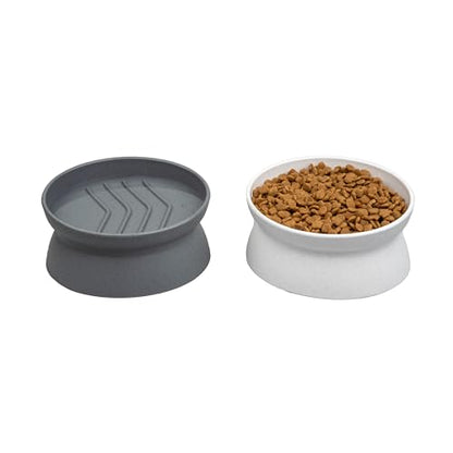 Kitty City Elevated Slow Feeder Cat Bowls (Set of 2), Whisker-Friendly Raised Cat Food Dishes with Ridges, Helps Reduce Fast Eating & Digestion Issues, Dishwasher Safe, 6.5 oz – White & Gray - color: Gray/White, size: Small, style: Small - Slow Feed