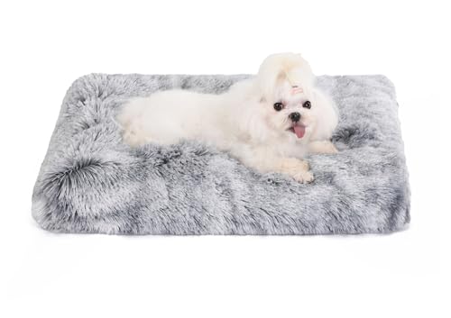 Bedfolks Waterproof Crate Bed, Plush Dog & Cat Bed with Removable Washable Cover, Faux Fur Kennel Pad, 21"x13", Dark Grey - color: Dark Grey, size: X-Small(21x13'')