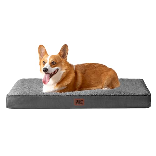 EHEYCIGA Orthopedic Dog Beds for Large Dogs with Removable Washable Cover for Crate, Grey, 35x23 - color: Grey, size: 35*23*3.5 Inches