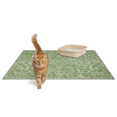 Lovewag Pets Cat Litter Box Mats 2 Pack - Large Machine Washable, Easy Clean, Non-Slip, Waterproof Mats for Indoor Cats-Kitty Litter Mess Control & Pet Urine Floor Protection-(36x48 Inch,Jade Quilt) - color: Jade Quilt, size: 36x48 inches (Pack of 2)