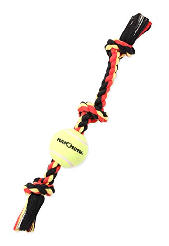 Mammoth Flossy Chews Color 3 Knot Tug w/Standard Tennis Ball – Premium Cotton-Poly Tug Toy for Dogs, Interactive Rope Dog Toy for Medium Dogs - 20” , Multi color - size: Medium (20 in), style: 3 Knot Rope Tug with Tennis Ball