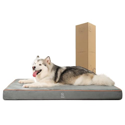 Hard-Wearing Orthopedic Dog Bed for Crate, 53x36 Inch, Made of Memory and HR Foam, Two-Sided Use, Providing Soft and Relatively Hard Support, with an Extra Inner Waterproof Protector (Gray) - size: XXL（53"L x 36"W x 4.5"Th）