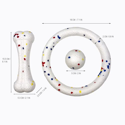 SYMHOBBY Indestructible Dog Toys Balls for Small Dogs 1.97inch Durable Bouncy Floating Interactive Toys with Pull Ring and Bone 3Pcs