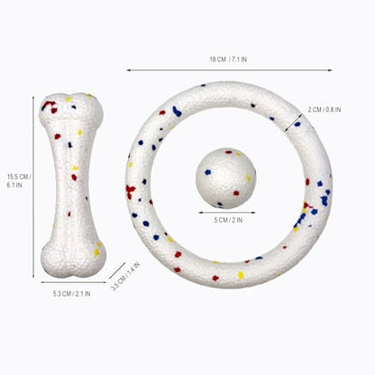 SYMHOBBY Indestructible Dog Toys Balls for Small Dogs 1.97inch Durable Bouncy Floating Interactive Toys with Pull Ring and Bone 3Pcs
