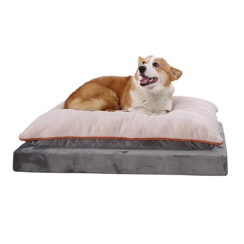 Amazon Basics Washable Dog Bed with Cooling Gel Memory Foam, Pressure-Relief Supportive Design, Anti-Slip Bottom, Machine Washable Removable Cover, Extra Large (40" x 30"), Grey - color: Grey, size: Extra Large, style: Plush Cushion Bed