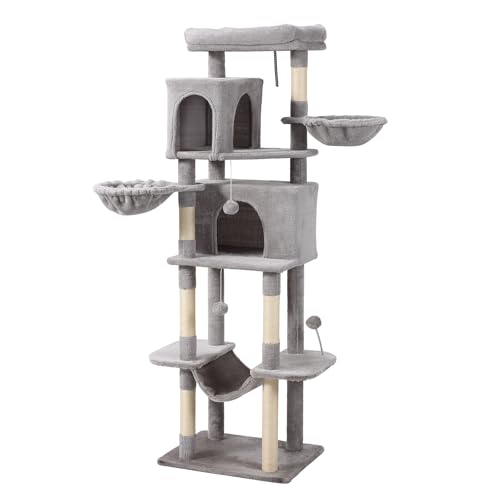 Letkind 70-Inch Cat Tree,Large Cat Tree Tower with Hammock, Scratching Post, Condo and Multi-Level Cat Tower for Large Cats, Cat Activity Center Playhouse, Light Gray LCT016 - color: Light Grey