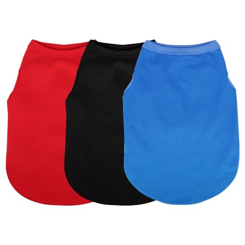 Paiaite 3 Pieces Plain Dog Shirt Sleeveless Puppy Cotton Dog Shirts Breathable Pet Apparel Tank Top Colorful Puppy Sweatshirt Clothes for Small Medium Dogs Red Black and Blue XXS - color: Black Red and Blue, size: XXS-(1~3lb) | Chest(~11.8")