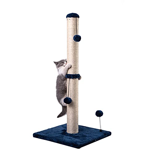 MECOOL 34“ Tall Cat Scratching Post Premium Basics Kitten Scratcher Sisal Scratch Posts Trees with Hanging Ball for Indoor Cats, Navy - color: Navy, size: 34 inches for Adult Cats
