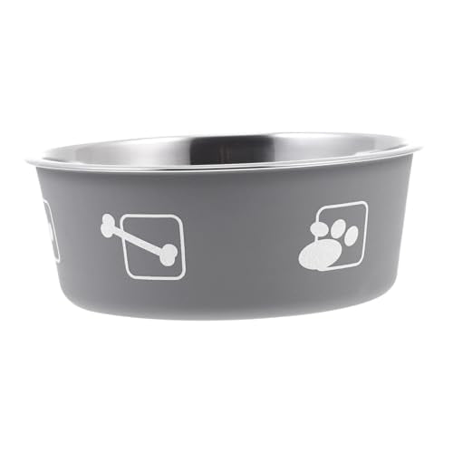 Housoutil Pet Bowl with Non-Slip Silicone Base Durable Pp Stainless Steel Feeding Dish for Cats and Dogs Easy to Clean Tipping Resistant Design Gray Color for Indoor Use