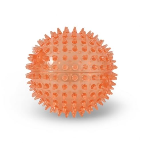 Squeaky Spiky Dog Ball for Teeth Cleaning & Gum Massage 3.5 Inch Medium Large Dogs Orange | Spiny TPR Rubber Chew Toy for Fetch Play Interactive Bouncy Dental Ball Durable BPA Free Nontoxic Floats - size: Orange, Ball - 1 Pack