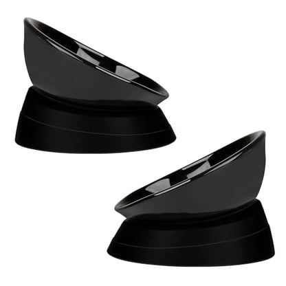 Bulldog Bowl Anti-Slip Dog Cat Dish Detachable Ceramic Dog Bowl Pet Sterile Tilted Pet Feeder Slope Base (Black Ceramic, 2 Cup) - color: Black(Black Ceramic Bowl), size: 2 Cup ( Small/Medium Dog )