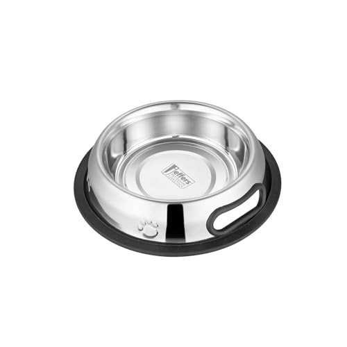 Jeffers Pet Embossed No Tip Anti-Skid Stainless Steel Pet Bowls for Dogs, Cats, Puppies, Kittens – Rubber Base, Food and Water Feeding Dish for Home, Travel, Camping, Kennels - 32 oz (1 Quart) - size: 32 oz (1 Quart)