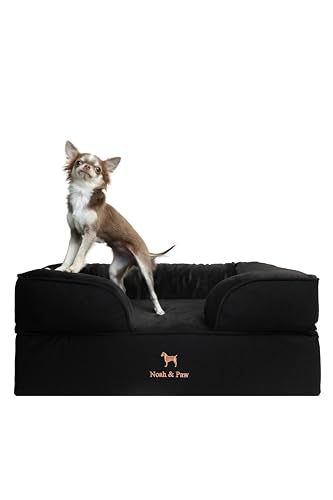 NOAH & PAW Dog Bed, 28x23x11 Inch, Orthopedic Dog Beds for Medium Size Pets, Eggshell Memory Foam Infused with Cooling Gel, Inner Cover, Waterproof, Machine Washable (Denim Sofa Collection) - color: Black, size: Medium