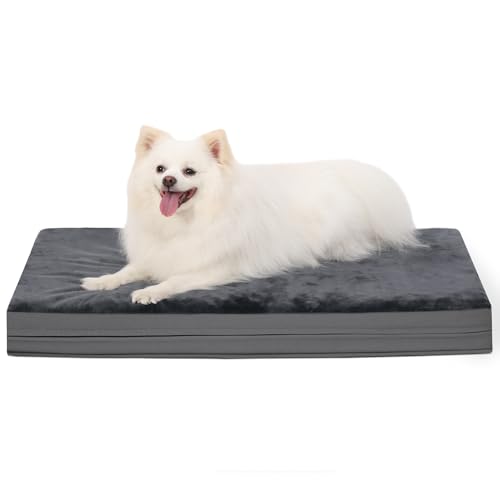 Waterproof Dog Bed Medium Small Size Dog, Outdoor Orthopedic Washable Crate Pad 29 inch, Foam Pet Bed with Removable Cover Reversible, Anti-Slip Bottom Kennel Pad, 29"x18", Dark Gray - color: Dark Grey, size: M(29x18x3)