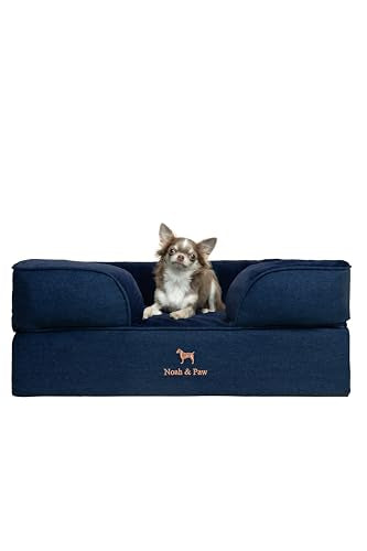 NOAH & PAW Dog Bed, 28x23x11 Inch, Orthopedic Dog Beds for Medium Size Pets, Eggshell Memory Foam Infused with Cooling Gel, Inner Cover, Waterproof, Machine Washable (Denim Sofa Collection) - color: Dark Blue, size: Medium