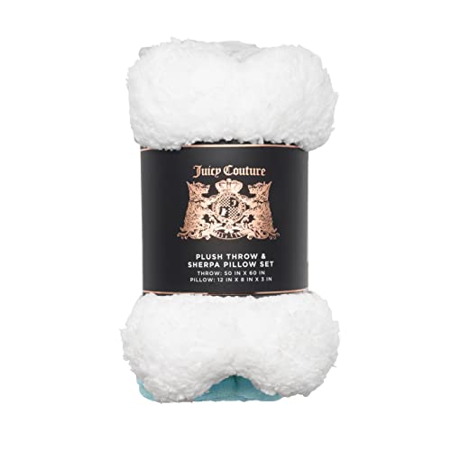 Juicy Couture Turquoise Blue Dog Blanket with Sherpa Bone Shaped Pillow - Plush Puppy Throw, Breathable, Lightweight, Machine Washable, Cat Blanket for Small, Medium & Large Pets - color: Turquoise Blue Scottie Hearts