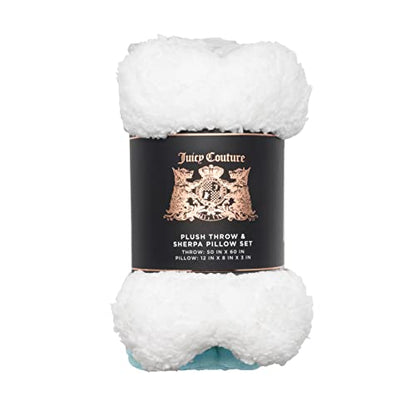 Juicy Couture Turquoise Blue Dog Blanket with Sherpa Bone Shaped Pillow - Plush Puppy Throw, Breathable, Lightweight, Machine Washable, Cat Blanket for Small, Medium & Large Pets - color: Turquoise Blue Scottie Hearts