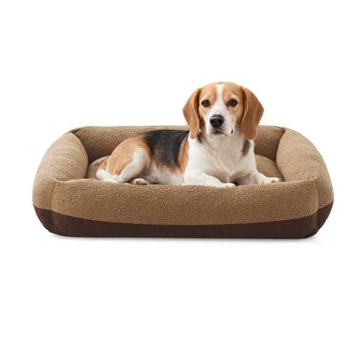 Washable Dog Bed Medium Large Size Dogs, Rectangle Comfy Fluffy Pet Bed, Removable Zipper Cover Machine Wash, Soft Orthopedic Bed Durable Pet Cuddler with Anti-Slip Bottom,30"x24"x8",Brown - color: Brown, size: M Plus(30''x27''x8'')