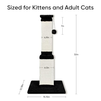 Cat Scratching Post, 32 Inch Cat Scratching Posts for Large Cats, Scratching Posts for Indoor Cats Adults, Cat Scratch Post with Nature Sisal, Black and White - color: Black and White