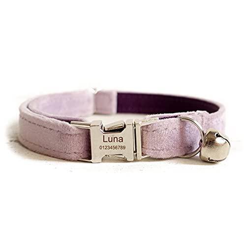 Cat Collar Personalized with Name Phone Number Engraved,Customized with Bell for Small Dogs Puppy Kitten - color: Purple, size: S (6"-10")