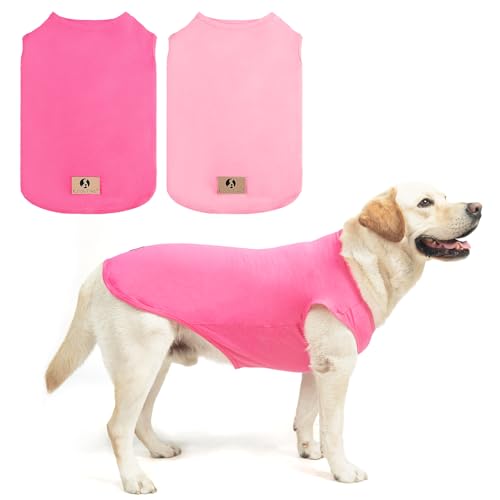 KOOLTAIL Girl Dog Clothes for Large Dogs, 2 Pack Cotton Summer Dog T Shirts UV & Insect Protection for Outdoor Camping, Anti-Hair Loss & Breathable Sleeveless Pet Vest Tank Tops Apparel, Pink & Rose,L - color: Pink & Rose, size: Large(Chest 24", Back 17")
