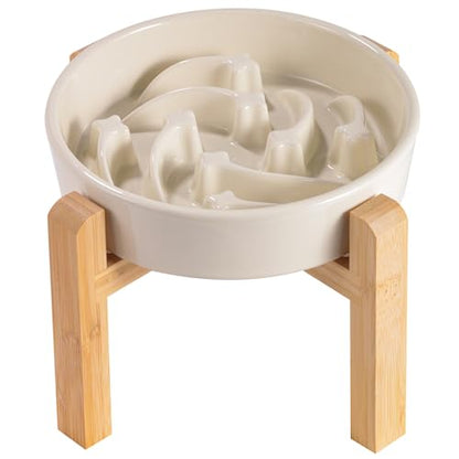 8.26 in Milk White Dog Bowl Slow Feeder Ceramic for Medium and Large Breed,Elevated/Raised Slow Feeding Dog Food Water Dish Heavy Weighted,Puzzle Eating Bowl Modern Maze Meteor - color: Upgraded Milk White Slow Feeder Elevated