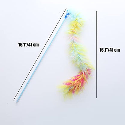 IUHKBH Cat Wand Toys, 3 PCS Interactive Kitten Toys Cat Teaser Wand with Soft Furry Tail Feather Wands with Bell