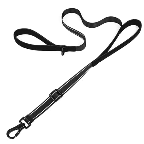 Reflective Double Handle Dog Leash for Large Dogs, Heavy Duty Adjustable Leash with Soft Padded Handles, Traffic Control Training Lead for Walking, Running (Black, S) - color: Black, size: S