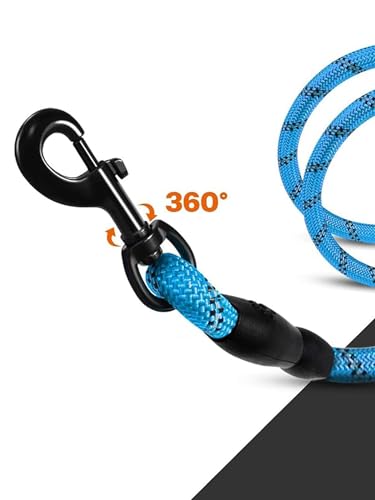 Rope Dog Leash 6 FT with Comfortable Padded Handle, Highly Reflective Threads Dog Leash for Medium Large Dogs, 1/2 inch, Blue - color: Blue