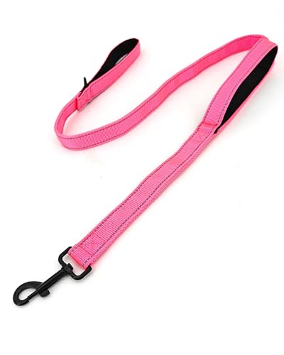 Solmoony 4FT Pink Strong Dog Leash with 2 Padded Handles, Traffic Handle Extra Control, Double-Sided Reflective Walking Lead for Small Medium and Large Dogs(Pink, 4FT) - color: Pink, size: 4FT