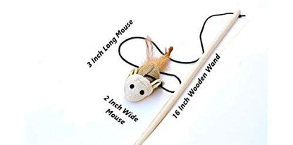 Cat Kitten Teaser Wand Toys, Sisal with Mouse, Bell, Feather, Elastic String, Sturdy Wood Stick, Interactive Fun, Cat Catcher Mice for Pet, Set of 3