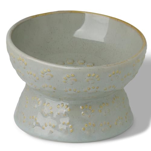 GDCZ Elevated Ceramic Puppy Bowl, 5 Oz Raised and Tilted Water Bowl, Pet Bowl for Small Dog, Fat Faced Cat, Kitten (Grey) - color: Grey