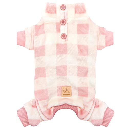 cyeollo Dog Pajamas Pink Buffalo Plaid Turtleneck Flannel Thermal Dog Pjs Onesie Pet Clothes Doggie Jumpsuit Winter Outfits for Small Sized Dogs Color Pink - color: Pink Plaid, size: Large