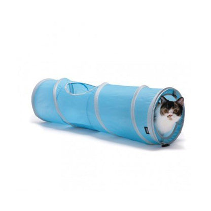 2 Way Cat Tunnel Pet Play Tube - Collapsible Tunnel for Small Pet/Cat/Kitty/Doggy/Rabbit (Blue)