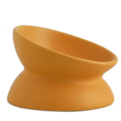 Ceramic Raised Cat Bowl, Cat Food Bowls Elevated Tilted, Ceramic Pet Bowl Whisker Friendly, Anti Vomit & Reduce Neck Burden for Food and Water (Yellow) - color: Yellow