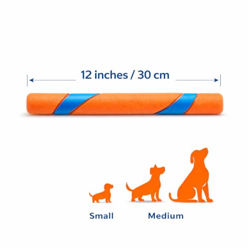 Ultra Fetch Stick Dog Toy, 12 Inch Durable Rubber Stick for Interactive Outdoor Play, Long Distance Throw for Medium to Large Dogs, Orange Blue