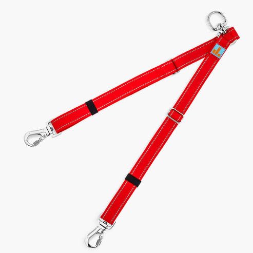 Dog Friendly Co. Leash Splitter | Walk Two Dogs | Complete Control - 360° Swivel, Tangle Free, Adjustable Length, Reflective Webbing, Heavy Duty Clips (Red) - color: Red