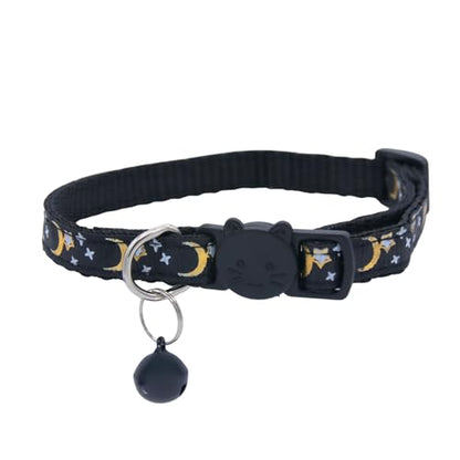 Set of 2: KioKatt Celestial Nylon Cat Collars with Matching Bells – Adjustable Breakaway Safety Collars for Adult Cats, 7–11" (Black + Red) - color: Black + Red
