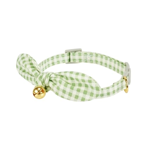 2 Pack Cotton Cat Collar, Removable Bowtie, Floral Pattern, Safety Breakaway Clasp, Adjustable for Cats.(Adult Cat, Check+Green) - color: 2 Pack (Check+Green)