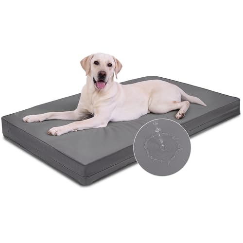Vonabem Outdoor Waterproof Dog Bed Washable, Jumbo Large Crate Pad 54 inch, XXXL Wipeable Leather Pet Beds with Removable Cover Reversible, Foam Anti-Slip Kennel Pads 53"x36" Grey - color: Grey, size: XXXL(53x36x4)