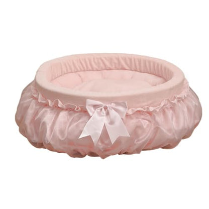 Soft Plush Princess Pet Bed with Bow-Tie & Lace - Round Cushion Sofa for Small Dogs, Kittens & Puppies(Pink,21.65''X5.51''X21.65'') - color: Pink, size: 21.65''X5.51''X21.65''