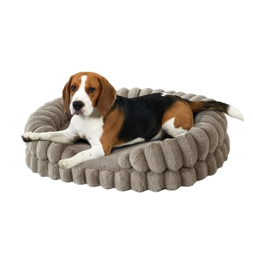 BALANCE Calming Dog Bed for Medium Sized Dogs, 30 Inches Oval Washable Pet Bed with Sides, Orthopedic Pet Couch Sofa with Non-Slip Bottom, Oatmeal - color: Oatmeal, size: 30"L x 23"W x 7"Th