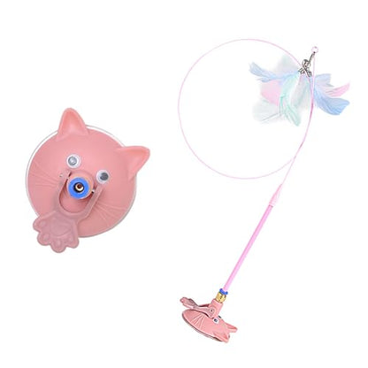 Pet Toy Kitten Teaser Wand Suction Cup Base Interactive Kitten Teaser Exercise and Entertainment for Active Felines Toy - color: Pink