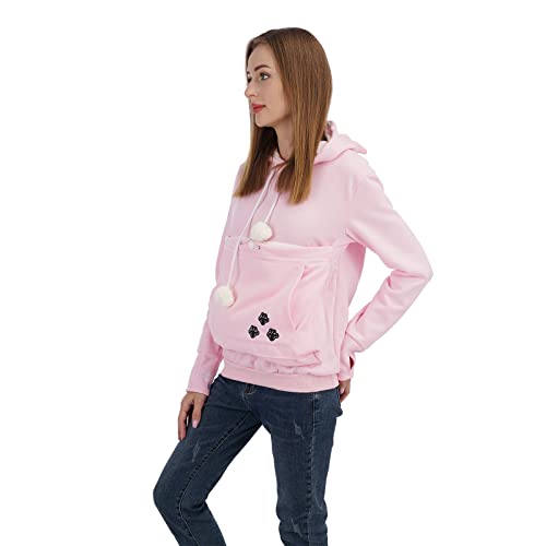 Unisex Big Pouch Hoodie Long Sleeve Fleece Pet Dog Holder Carrier Pullover Sweatshirt… - color: Pink, size: Large