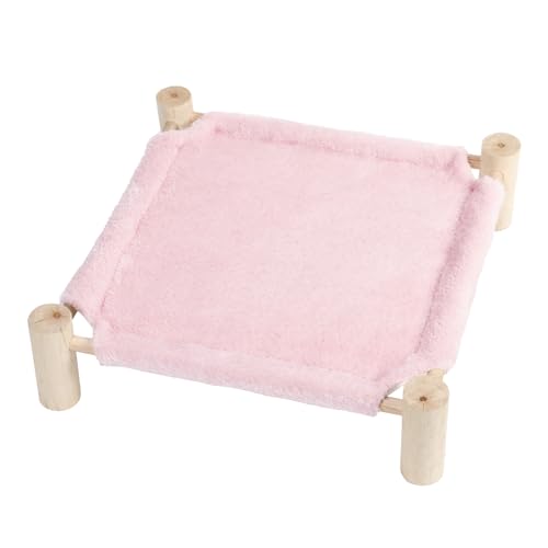 Cat and Dog Hammock Bed for Small Dogs, Brethable Wooden Cat Pet Rabbit Elevated Bed Cots Furniture for All Seasons Fleece Pink - color: Fleece Pink