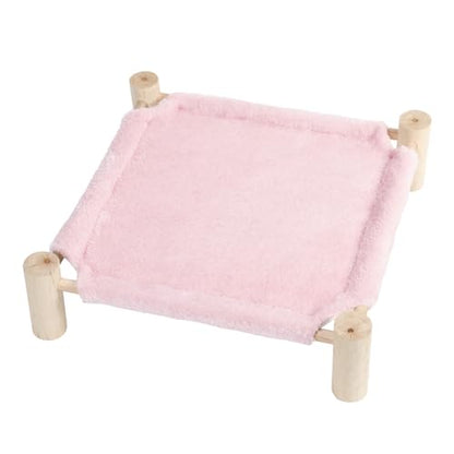Cat and Dog Hammock Bed for Small Dogs, Brethable Wooden Cat Pet Rabbit Elevated Bed Cots Furniture for All Seasons Fleece Pink - color: Fleece Pink